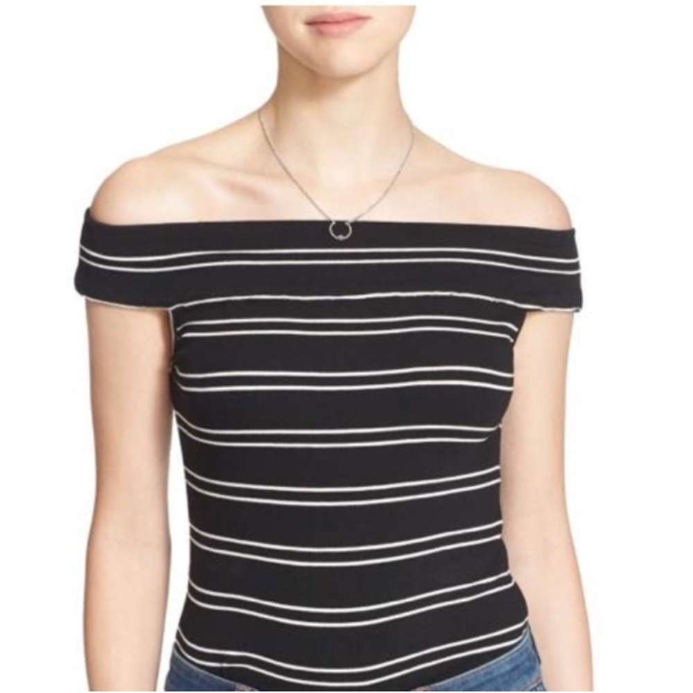 Free People Off the Shoulder Black and White Striped Top